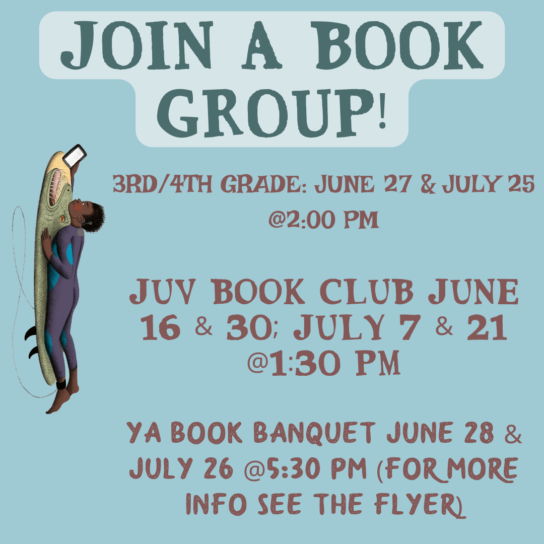 Join us for a cool book group, see the Lower Level desk for more information!